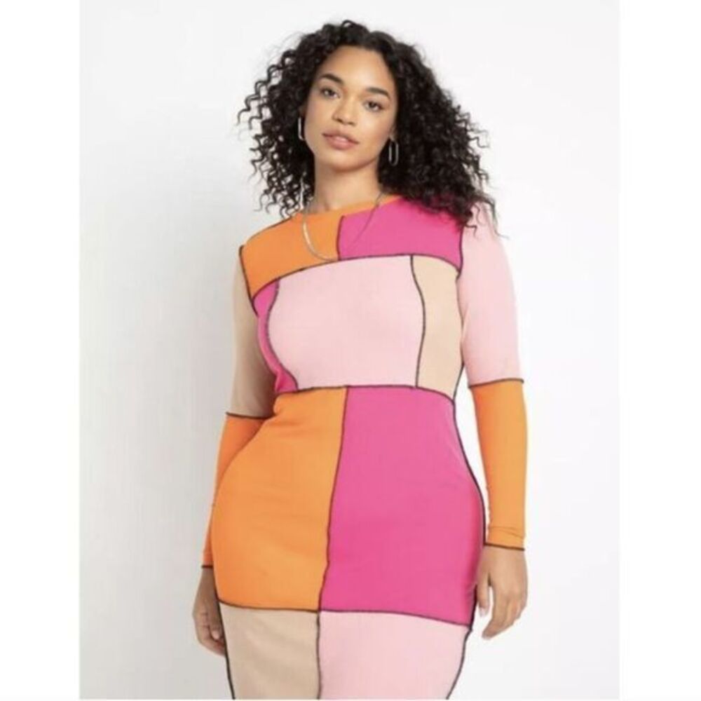 New Eloquii Patchwork Color Block Bodycon Midi Dr… - image 2